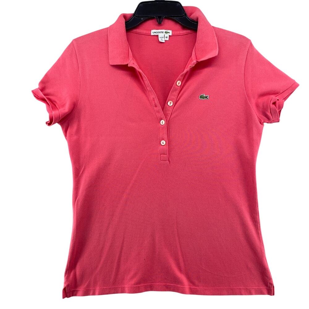 Lacoste Womens Polo Shirt Size 40 Pink Short Sleeve Crocodile Logo Preppy